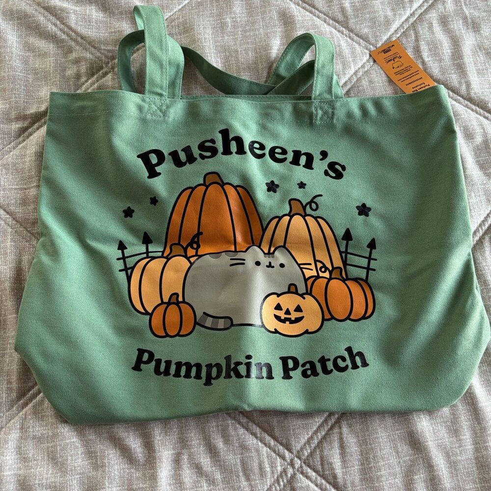 NWT Pusheen Box Exclusive "Pumpkin Patch" Green Canvas Tote Bag CultureFly